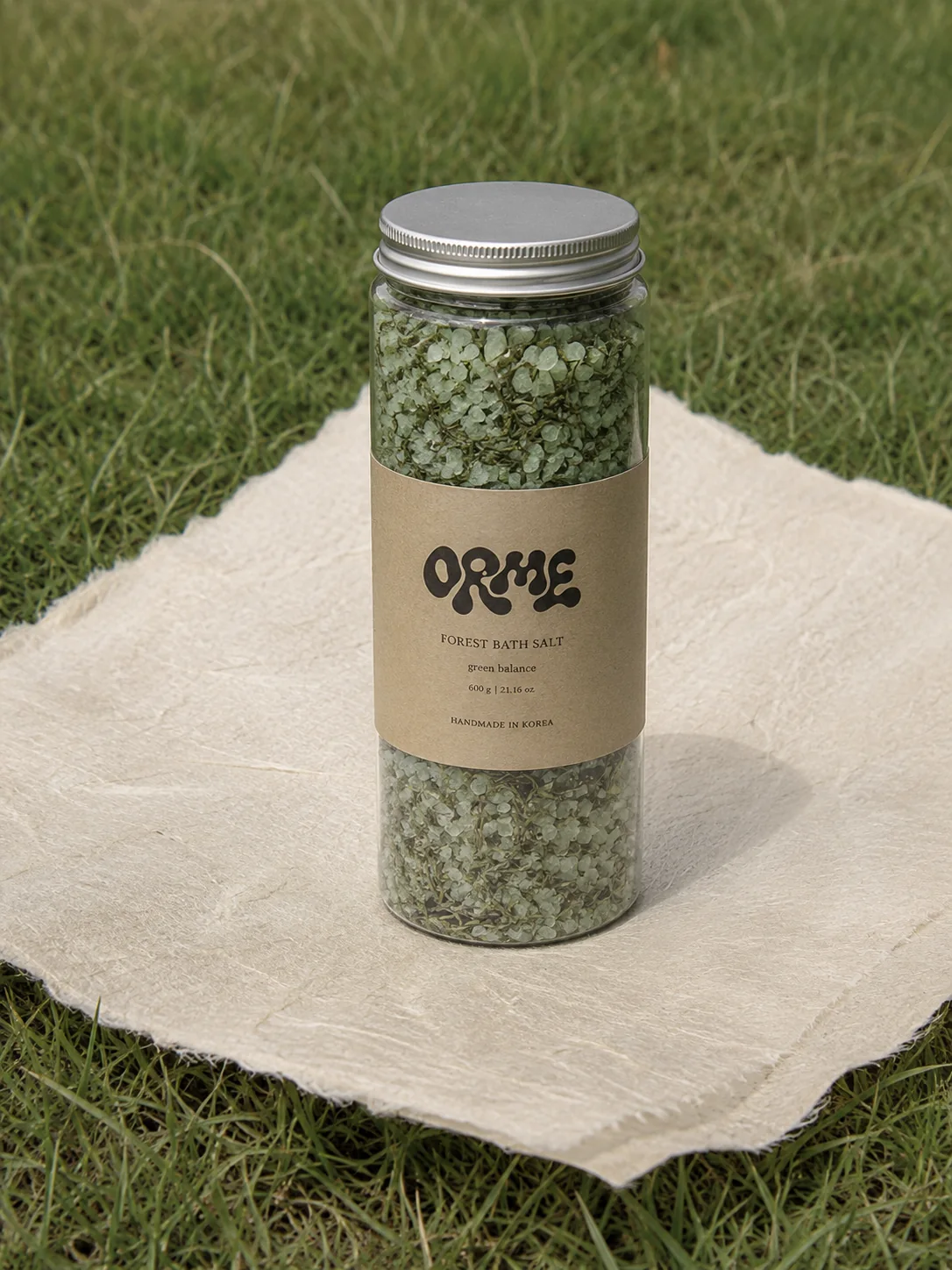 ORME forest bath salt jar in rain