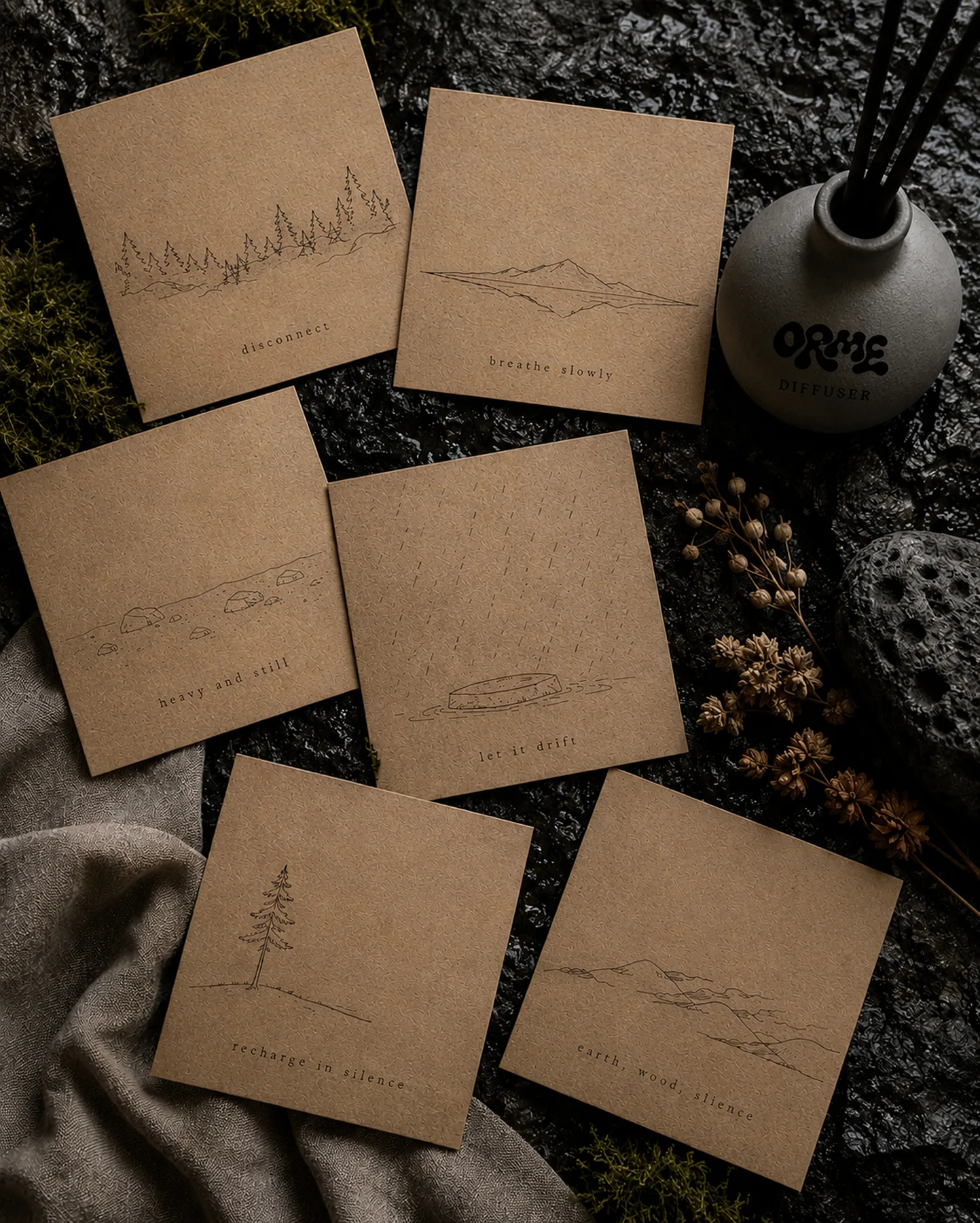 ORME memo cards with natural line drawings